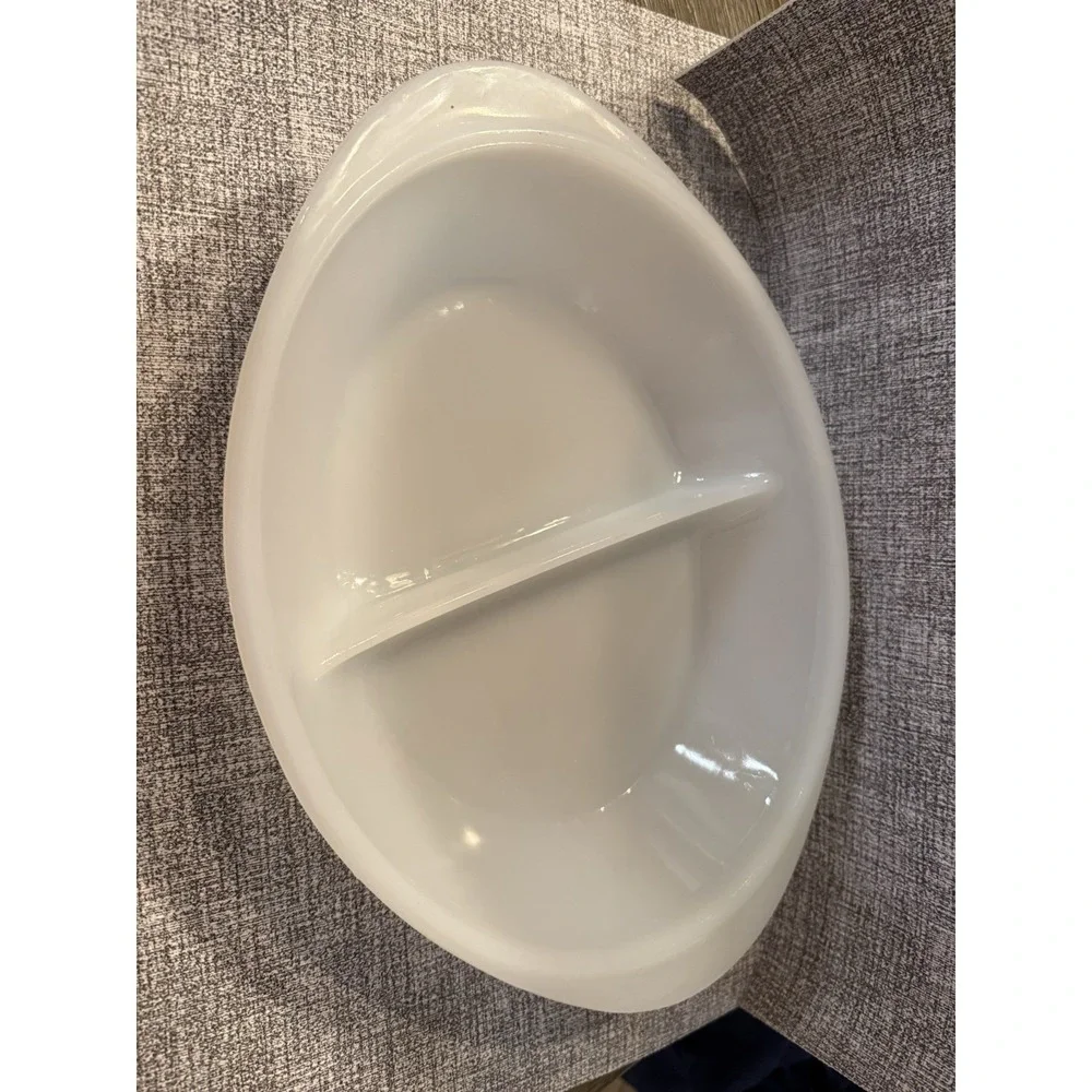 Glasbake Milk Glass Divided Dish & Small Loaf Pan J258 Vintage USA Ovenware